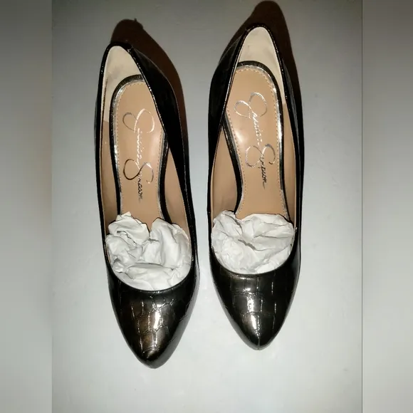 Jessica Simpson (Sz 8) Dark Brown Croc Embossed Parisah Platform Pumps NewWOBox