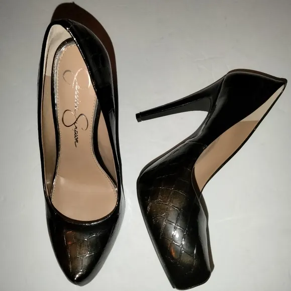 Jessica Simpson (Sz 8) Dark Brown Croc Embossed Parisah Platform Pumps NewWOBox