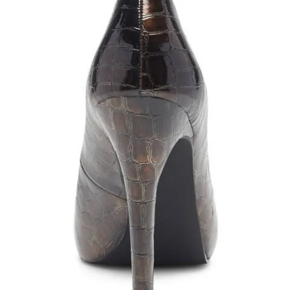 Jessica Simpson (Sz 8) Dark Brown Croc Embossed Parisah Platform Pumps NewWOBox