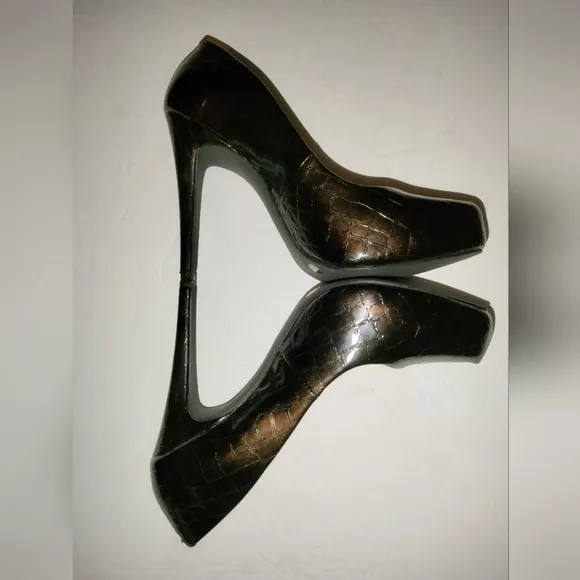 Jessica Simpson (Sz 8) Dark Brown Croc Embossed Parisah Platform Pumps NewWOBox
