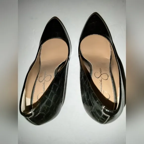 Jessica Simpson (Sz 8) Dark Brown Croc Embossed Parisah Platform Pumps NewWOBox
