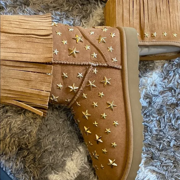 Jimmy Choo Brown Star-Embellished Fringe Boots