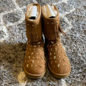 Jimmy Choo Brown Star-Embellished Fringe Boots