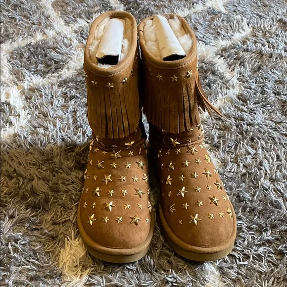 Jimmy Choo Brown Star-Embellished Fringe Boots