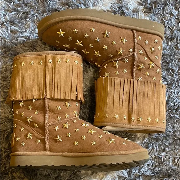 Jimmy Choo Brown Star-Embellished Fringe Boots
