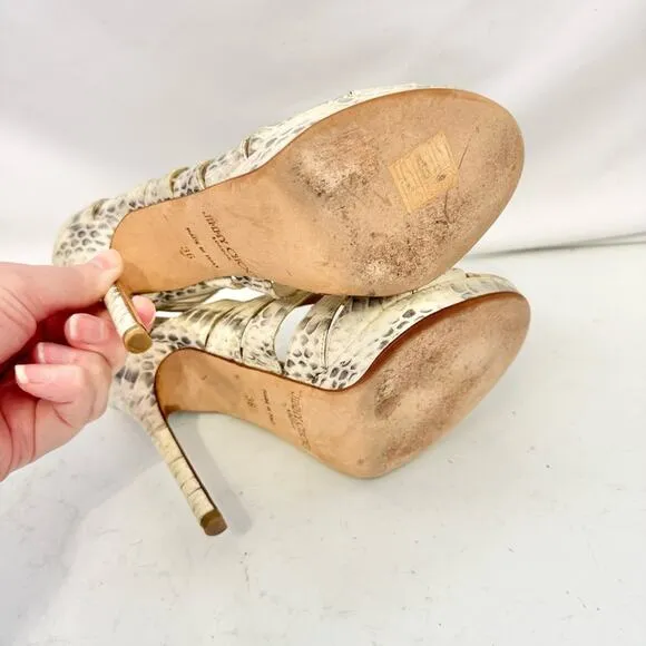 Jimmy Choo Cream &amp; Gray Gladiator Criss Cross Heels Shoes Size 6