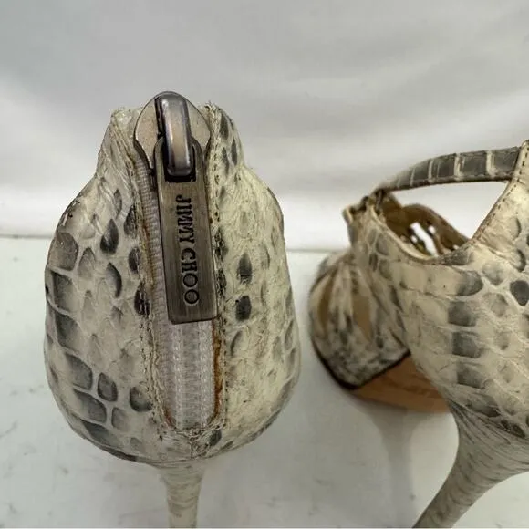 Jimmy Choo Cream &amp; Gray Gladiator Criss Cross Heels Shoes Size 6