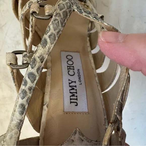 Jimmy Choo Cream &amp; Gray Gladiator Criss Cross Heels Shoes Size 6