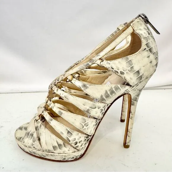 Jimmy Choo Cream &amp; Gray Gladiator Criss Cross Heels Shoes Size 6