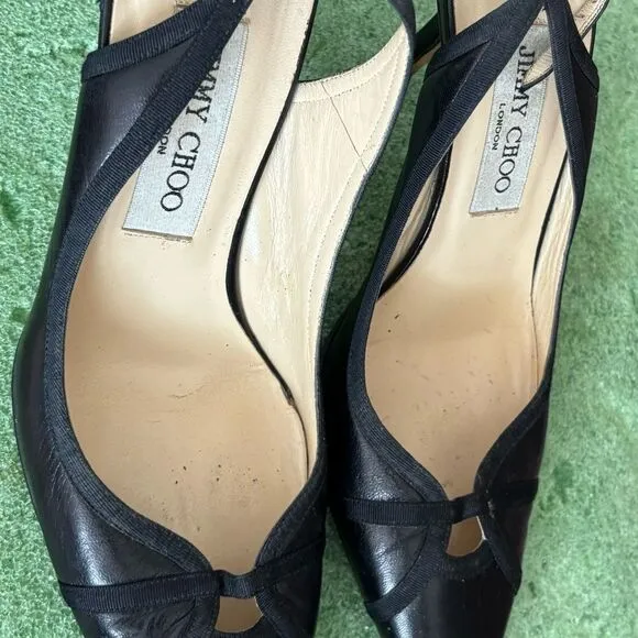 Jimmy Choo Leather High Heels classic pumps slingback shoes pointy toe