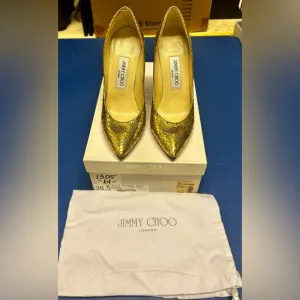 Jimmy Choo Metallic  Python Gold Women's Shoes , 6.5