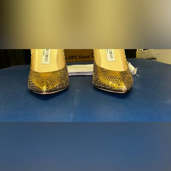 Jimmy Choo Metallic  Python Gold Women's Shoes , 6.5