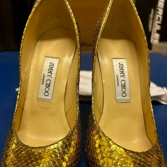 Jimmy Choo Metallic  Python Gold Women's Shoes , 6.5