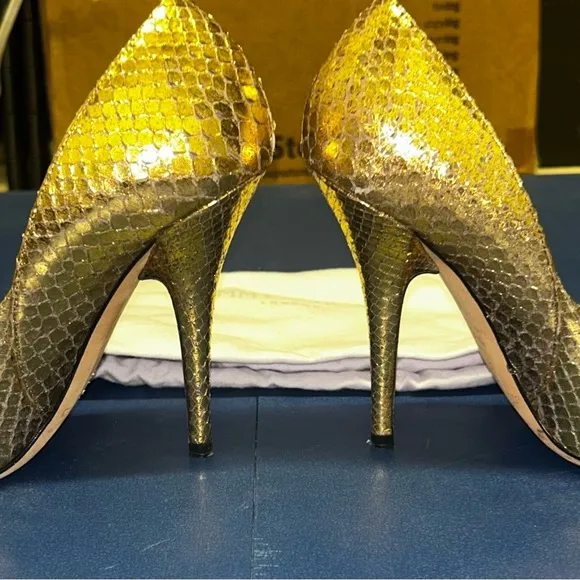 Jimmy Choo Metallic  Python Gold Women's Shoes , 6.5