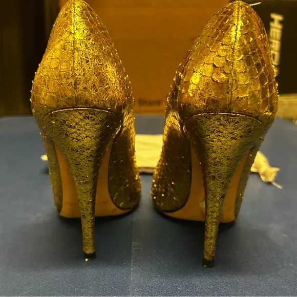 Jimmy Choo Metallic  Python Gold Women's Shoes , 6.5