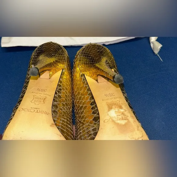 Jimmy Choo Metallic  Python Gold Women's Shoes , 6.5