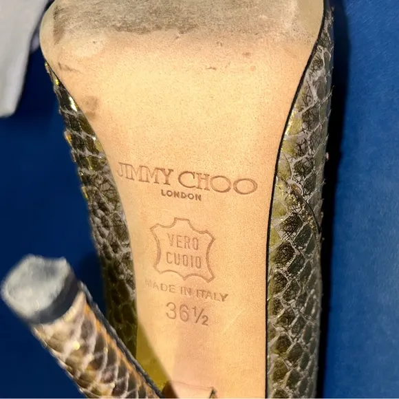 Jimmy Choo Metallic  Python Gold Women's Shoes , 6.5