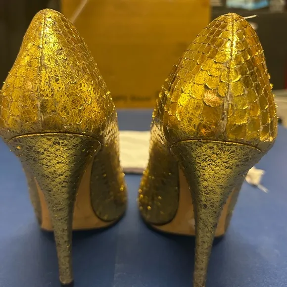 Jimmy Choo Metallic  Python Gold Women's Shoes , 6.5