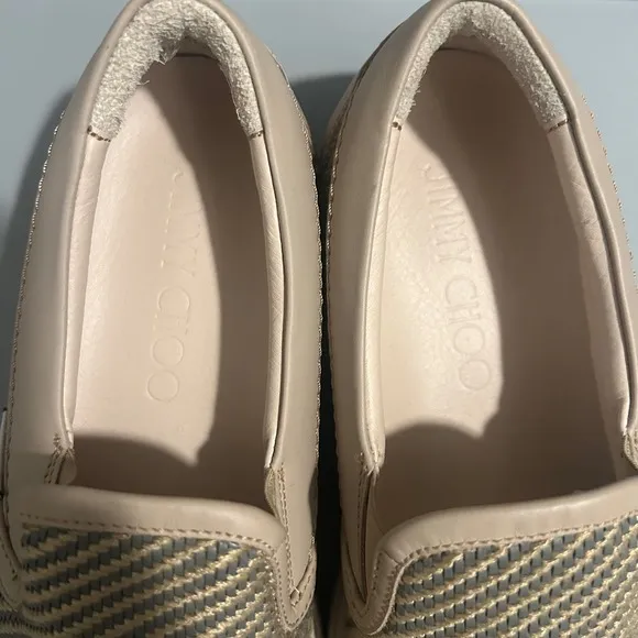Jimmy Choo Slip On Sneakers Woven Tan Casual Shoes Size 41