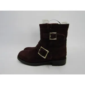 Jimmy Choo Womens Size 35 EUR Burgundy Suede Buckle Fashion Ankle Boots