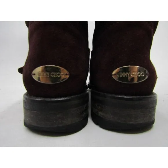 Jimmy Choo Womens Size 35 EUR Burgundy Suede Buckle Fashion Ankle Boots