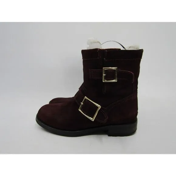 Jimmy Choo Womens Size 35 EUR Burgundy Suede Buckle Fashion Ankle Boots