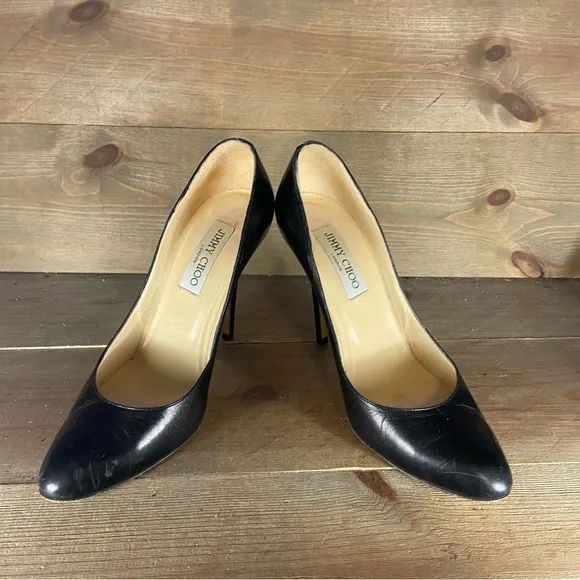 jimmy choo womens size 38 shoes black leather slip on pumps heels