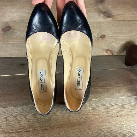 jimmy choo womens size 38 shoes black leather slip on pumps heels