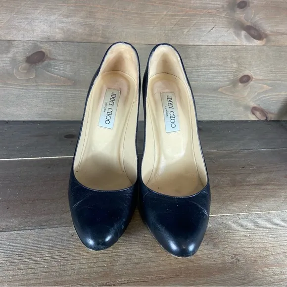 jimmy choo womens size 38 shoes black leather slip on pumps heels