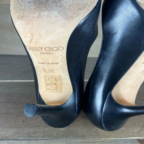 jimmy choo womens size 38 shoes black leather slip on pumps heels