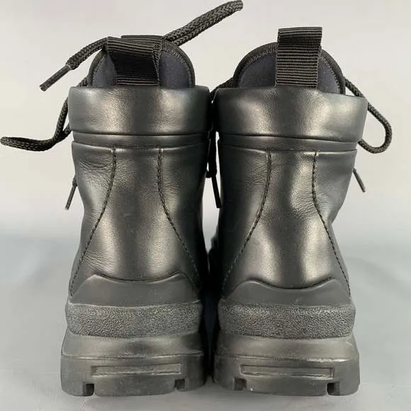 JOHN ELLIOTT Black Faux Leather Lace-Up Tread Sole Ankle Boots