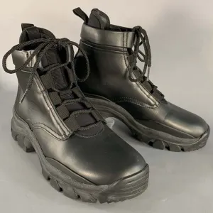 JOHN ELLIOTT Black Faux Leather Lace-Up Tread Sole Ankle Boots