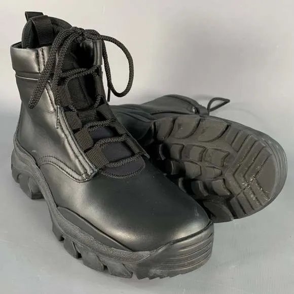 JOHN ELLIOTT Black Faux Leather Lace-Up Tread Sole Ankle Boots