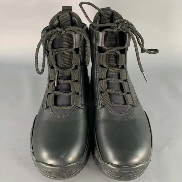 JOHN ELLIOTT Black Faux Leather Lace-Up Tread Sole Ankle Boots