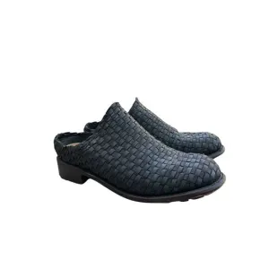 John Fluevog TULLIA Woven Black‎ Leather Slip On Mules, Size 7
