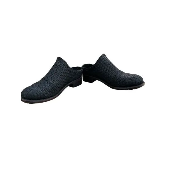 John Fluevog TULLIA Woven Black‎ Leather Slip On Mules, Size 7