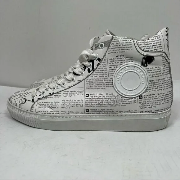 JOHN GALLIANO Paris GAZETTE White Leather High Top MEN'S Sneakers EUR 43