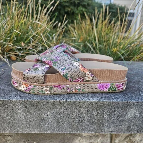 Johnny Was 7.5 Jenna X Band Sandal Flip Flop Platform Floral‎ Boho JWS3122