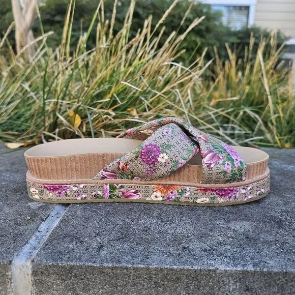 Johnny Was 7.5 Jenna X Band Sandal Flip Flop Platform Floral‎ Boho JWS3122