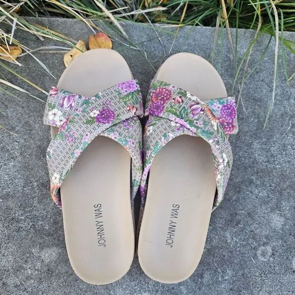 Johnny Was 7.5 Jenna X Band Sandal Flip Flop Platform Floral‎ Boho JWS3122