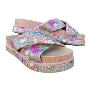Johnny Was 7.5 Jenna X Band Sandal Flip Flop Platform Floral‎ Boho JWS3122