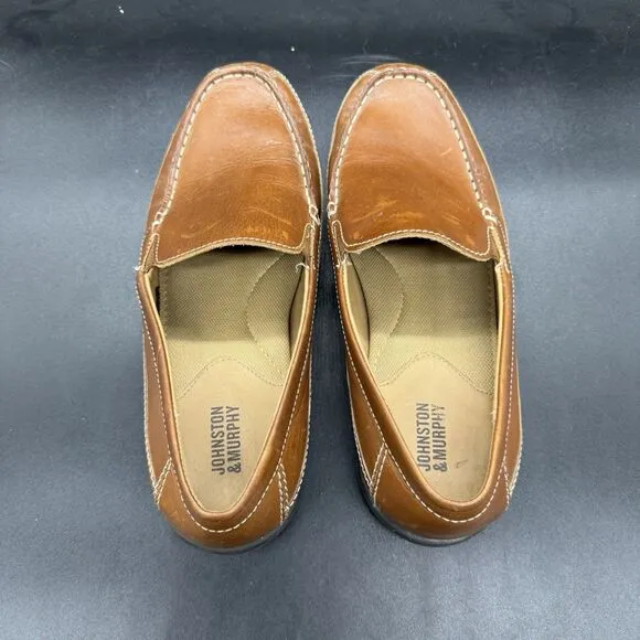 Johnston &amp; Murphy MENS Leather Loafer Size 6M BOYS TAN LEATHER SLIP-ON EUC