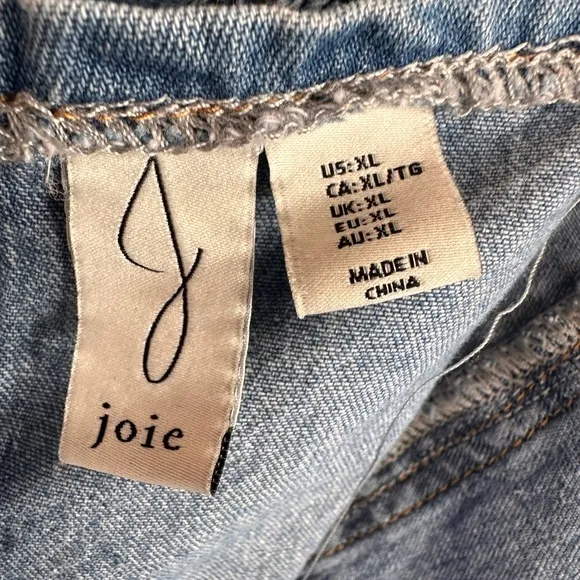 Joie Denim Puff Sleeve Mini Dress, Zip up back, seam detail, Size XL