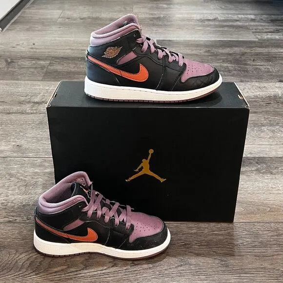 Jordan 1 Mid SE Black Sky J Mauve Sneakers Kids Size 4Y or Women's Size 5.5