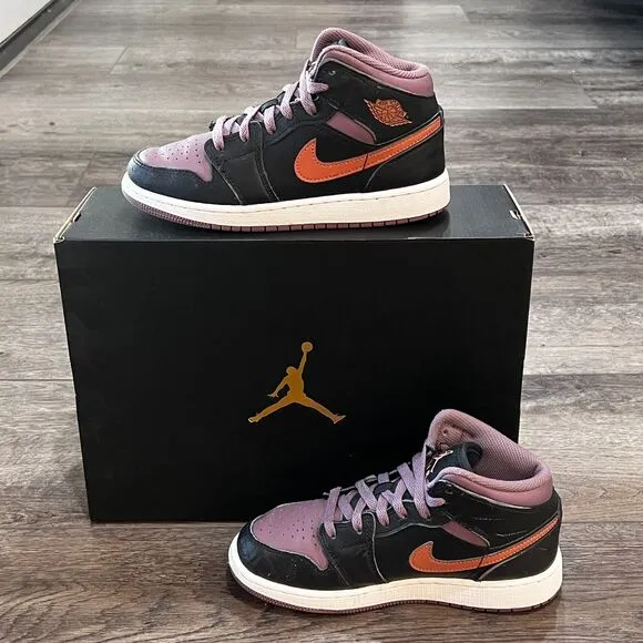 Jordan 1 Mid SE Black Sky J Mauve Sneakers Kids Size 4Y or Women's Size 5.5