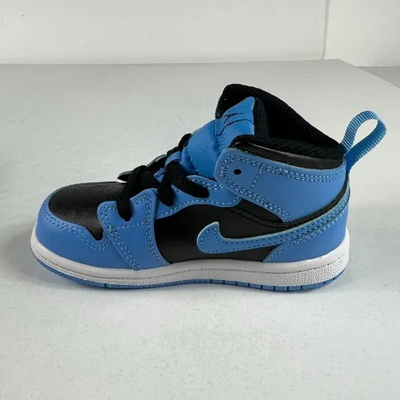 Jordan 1 Mid Top Shoes Kids Size 8c University Blue &amp; Black Sneakers DQ8425-401