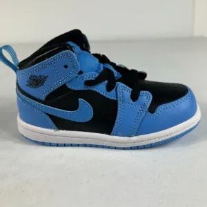 Jordan 1 Mid Top Shoes Kids Size 8c University Blue &amp; Black Sneakers DQ8425-401