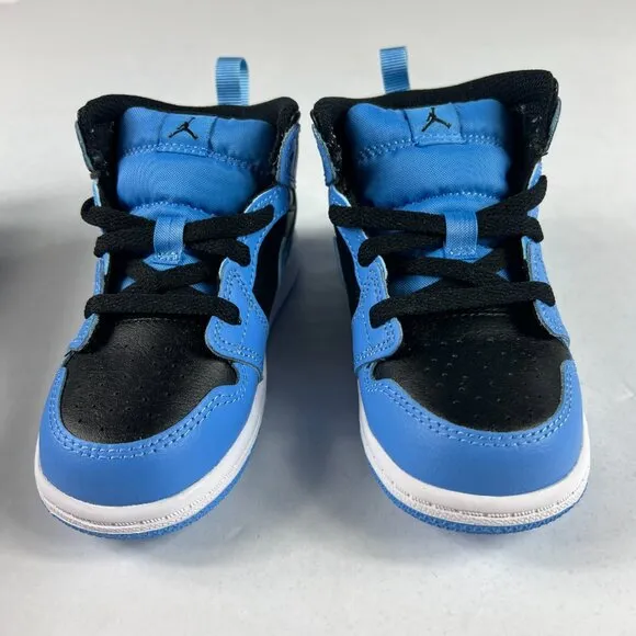 Jordan 1 Mid Top Shoes Kids Size 8c University Blue &amp; Black Sneakers DQ8425-401