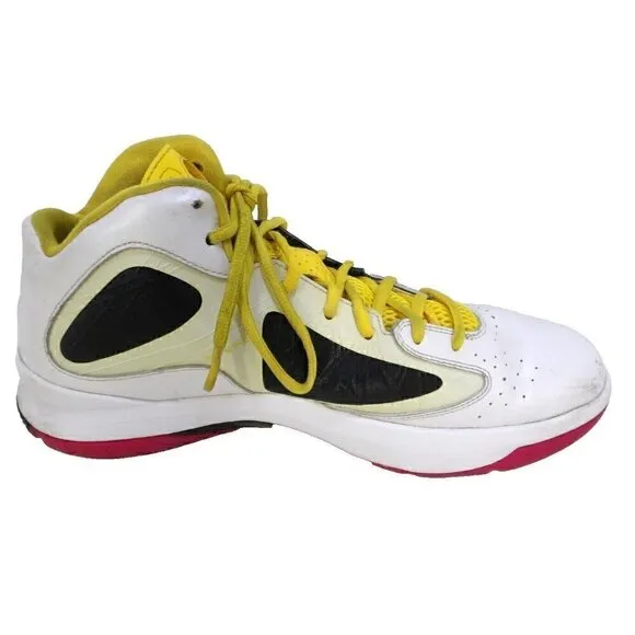 JORDAN Flywire white, red &amp; yellow high top leather sneakers men's size 12