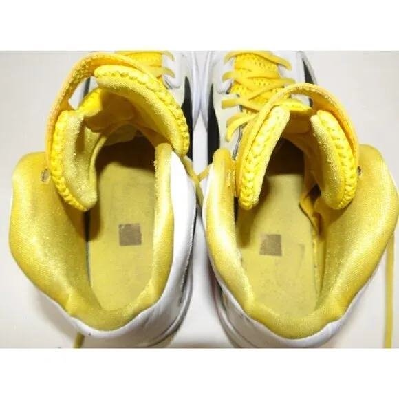 JORDAN Flywire white, red &amp; yellow high top leather sneakers men's size 12